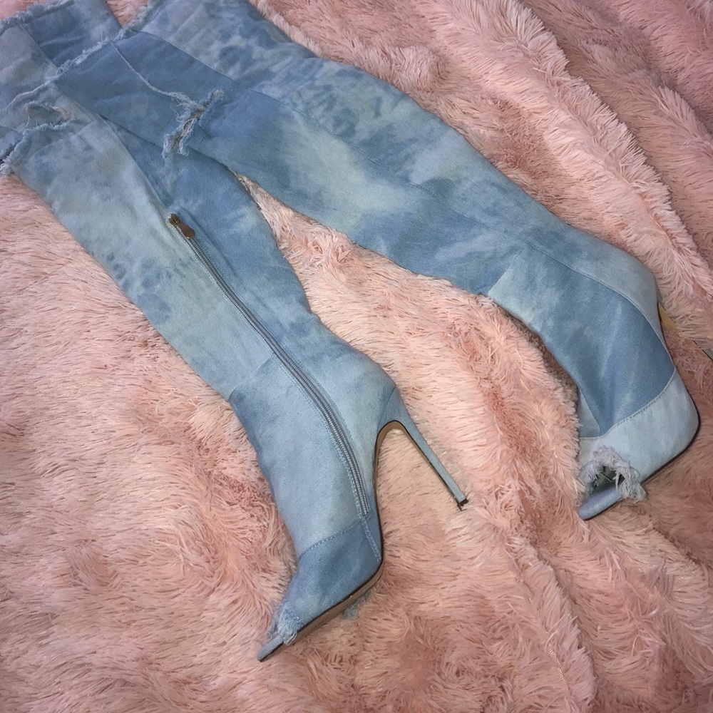 Light Denim High Thigh Boots
